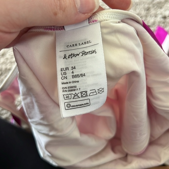 & Other Stories Pink Striped One Piece Swimsuit with Bow Shoulder Details - Picture 5 of 6